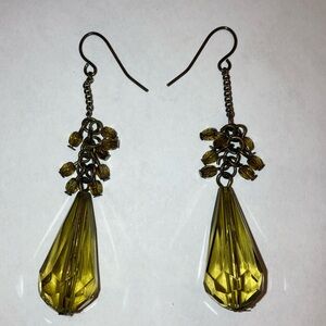 Express Olive Green Dangle Earrings Boho Art Deco Cocktail Jewelry